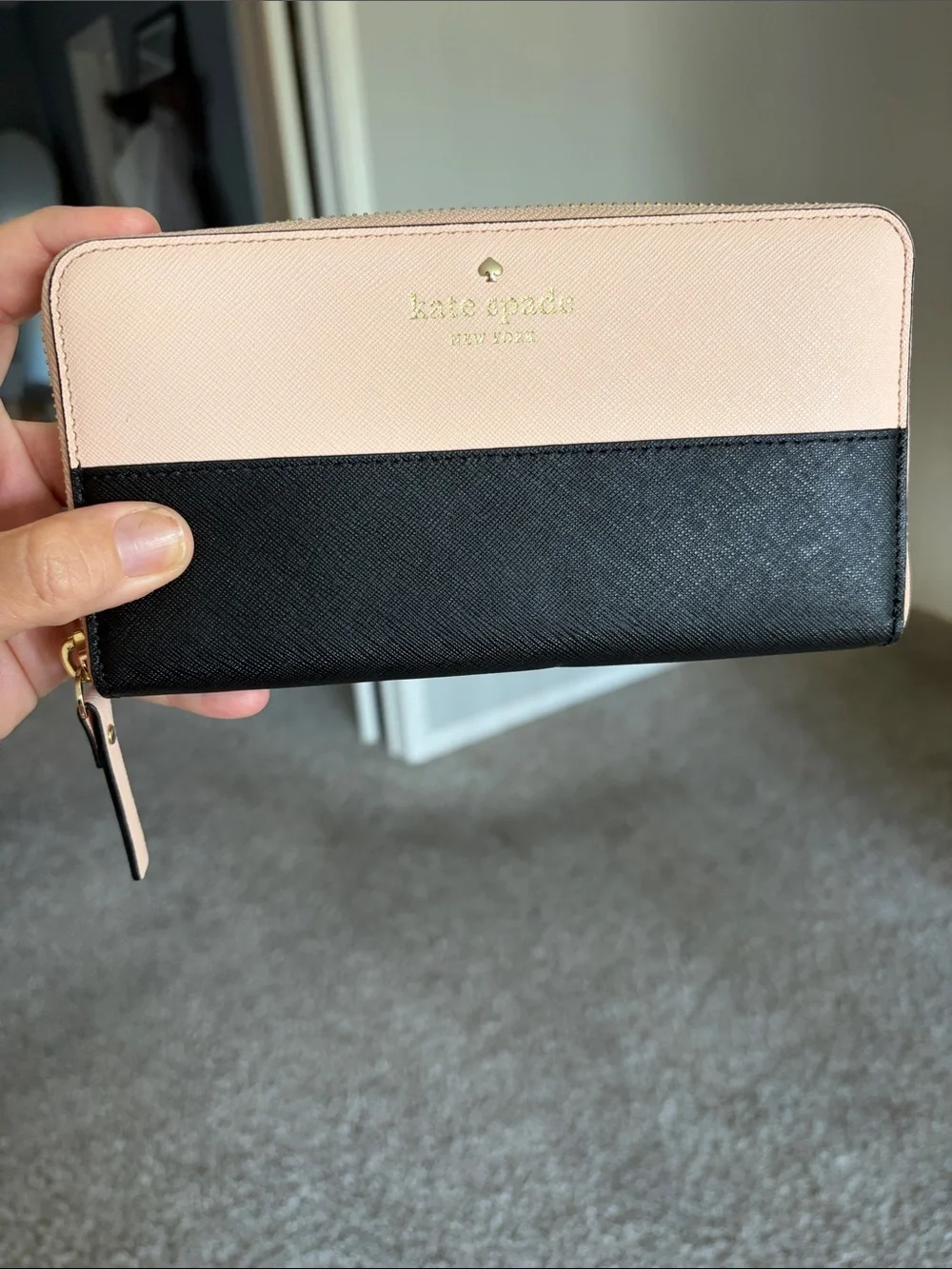 kate spade Pink and Black Zip-Around Colorblock Wallet